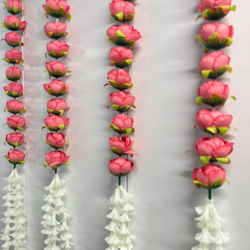 Suspension pivoine + fleur blanche mi-mi 90 cm - Rose