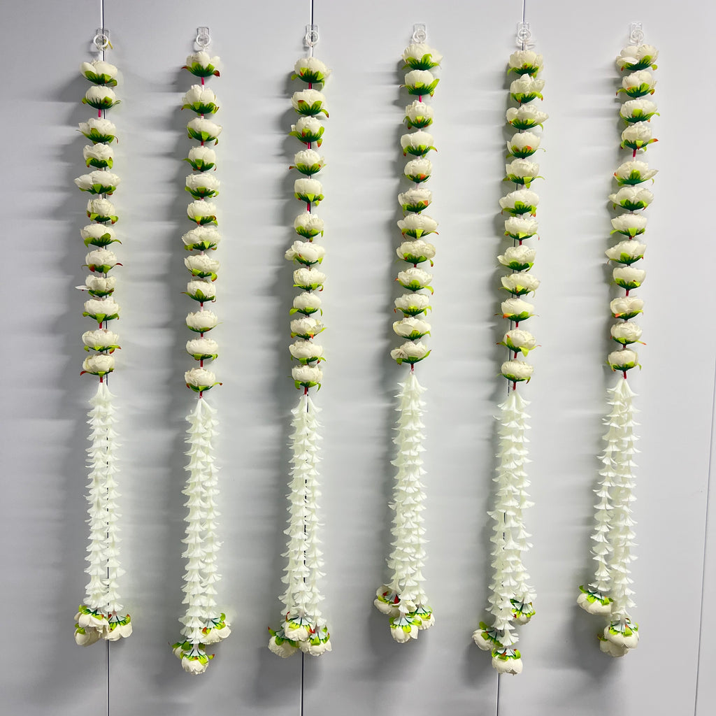 3ft Suspension demi pivoine + fleur blanche - Blanc