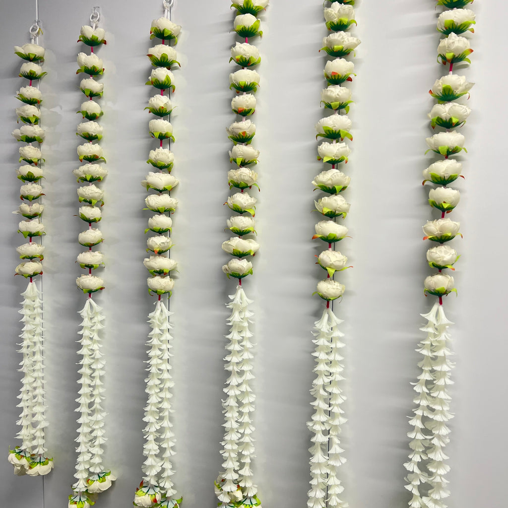 3ft Suspension demi pivoine + fleur blanche - Blanc