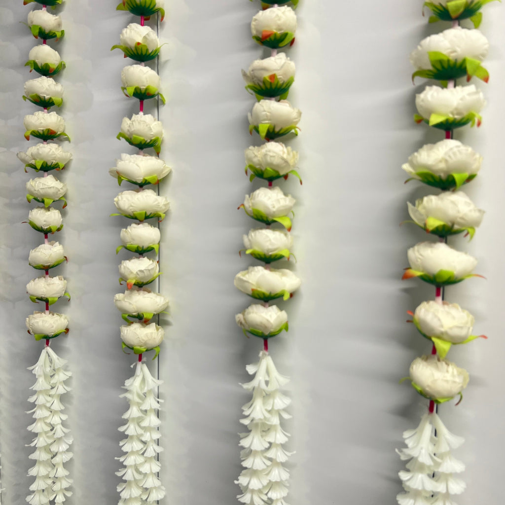 3ft Suspension demi pivoine + fleur blanche - Blanc