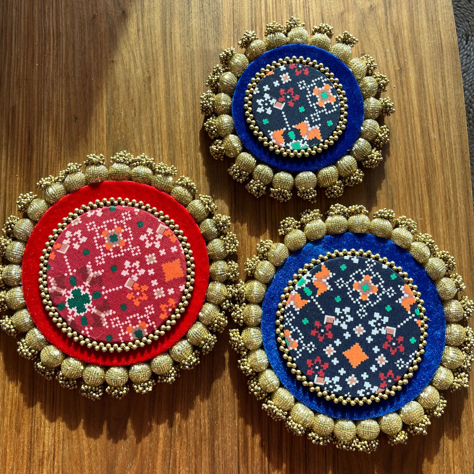 Set de table rond réversible (lot de 3) - Rouge/Bleu Patola