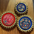 Reversible Round Placemat (Set of 3) - Red/Blue Patola