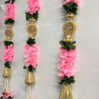 Guirlande de 0,45 m de strass circulaires avec chaîne de perles triangulaires - Rose
