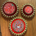 Reversible Round Placemat (Set of 3) - Red/Nandi Cow Patola