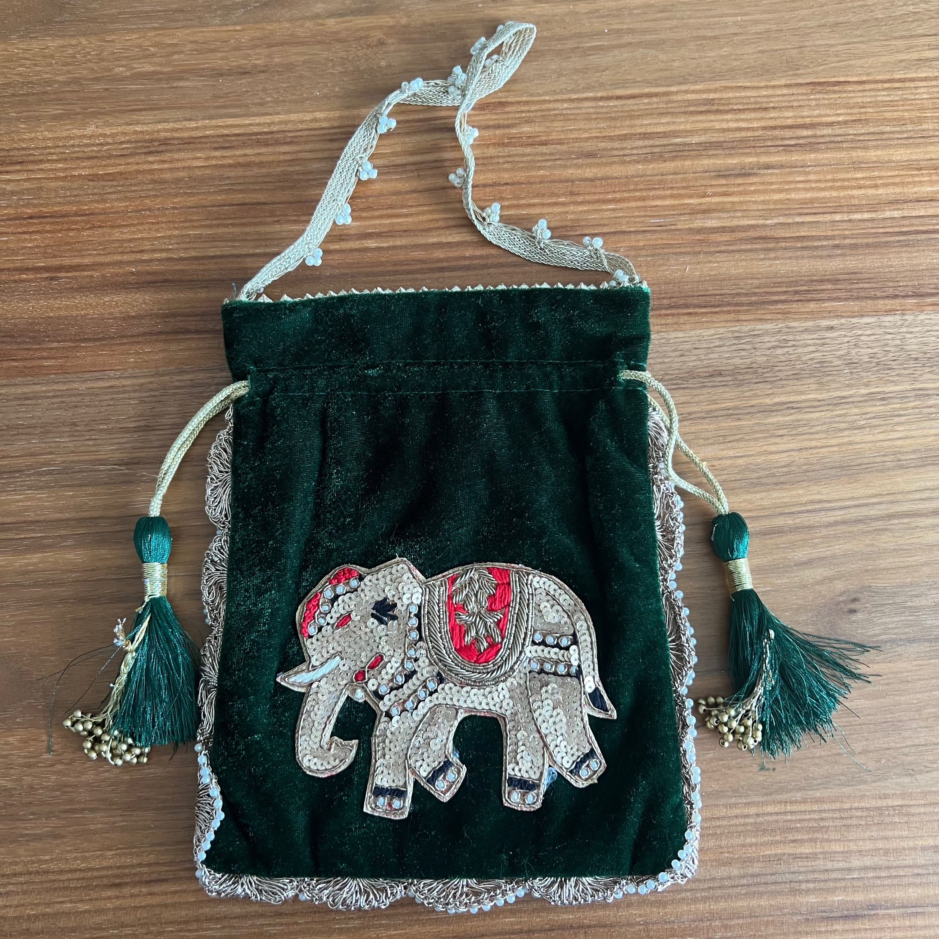 Elephant velvet Potli - Green