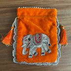 Elephant velvet Potli - Orange