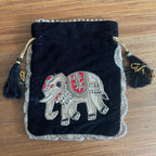 Elephant velvet Potli - Black