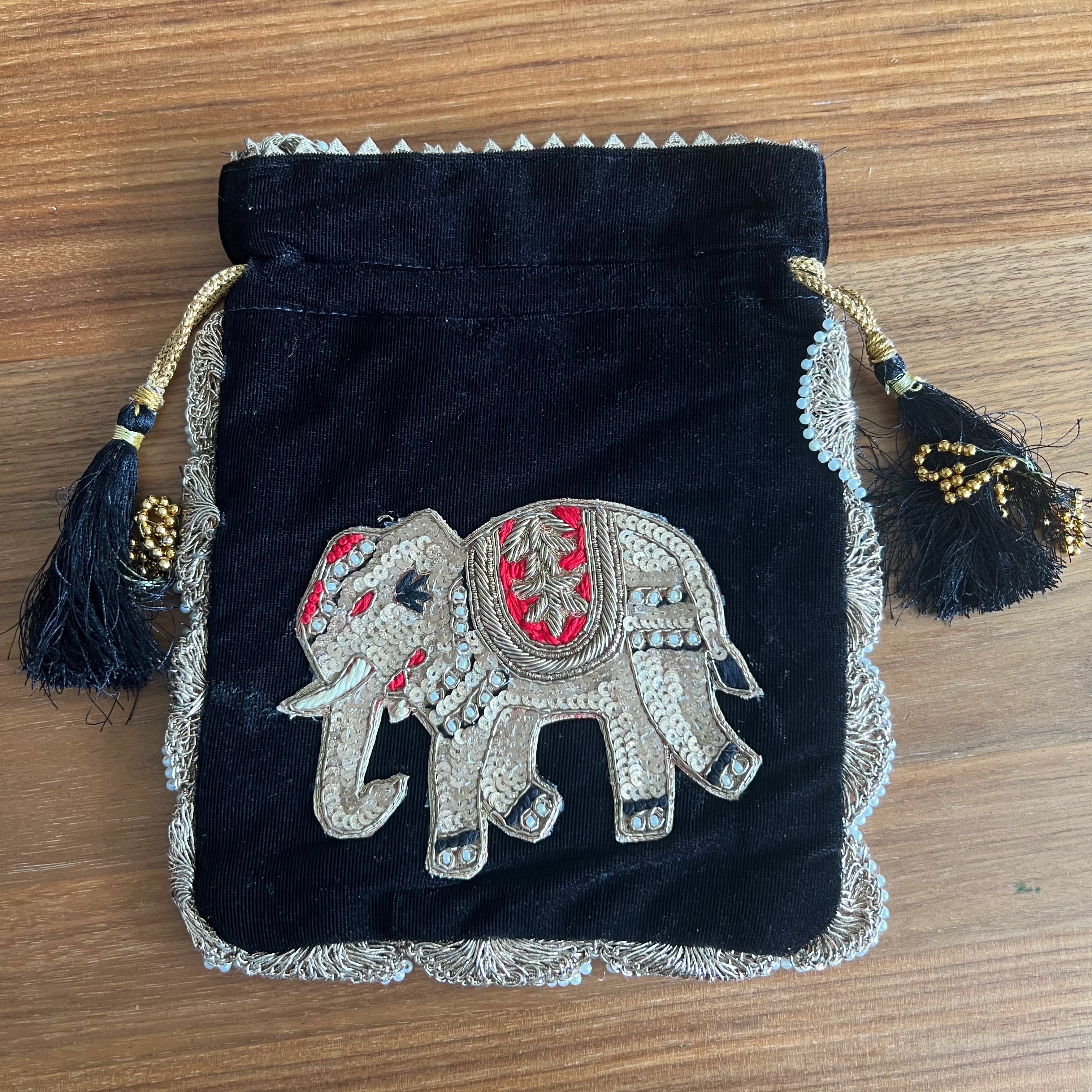 Elephant velvet Potli - Black