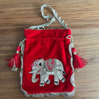 Elephant velvet Potli - Red