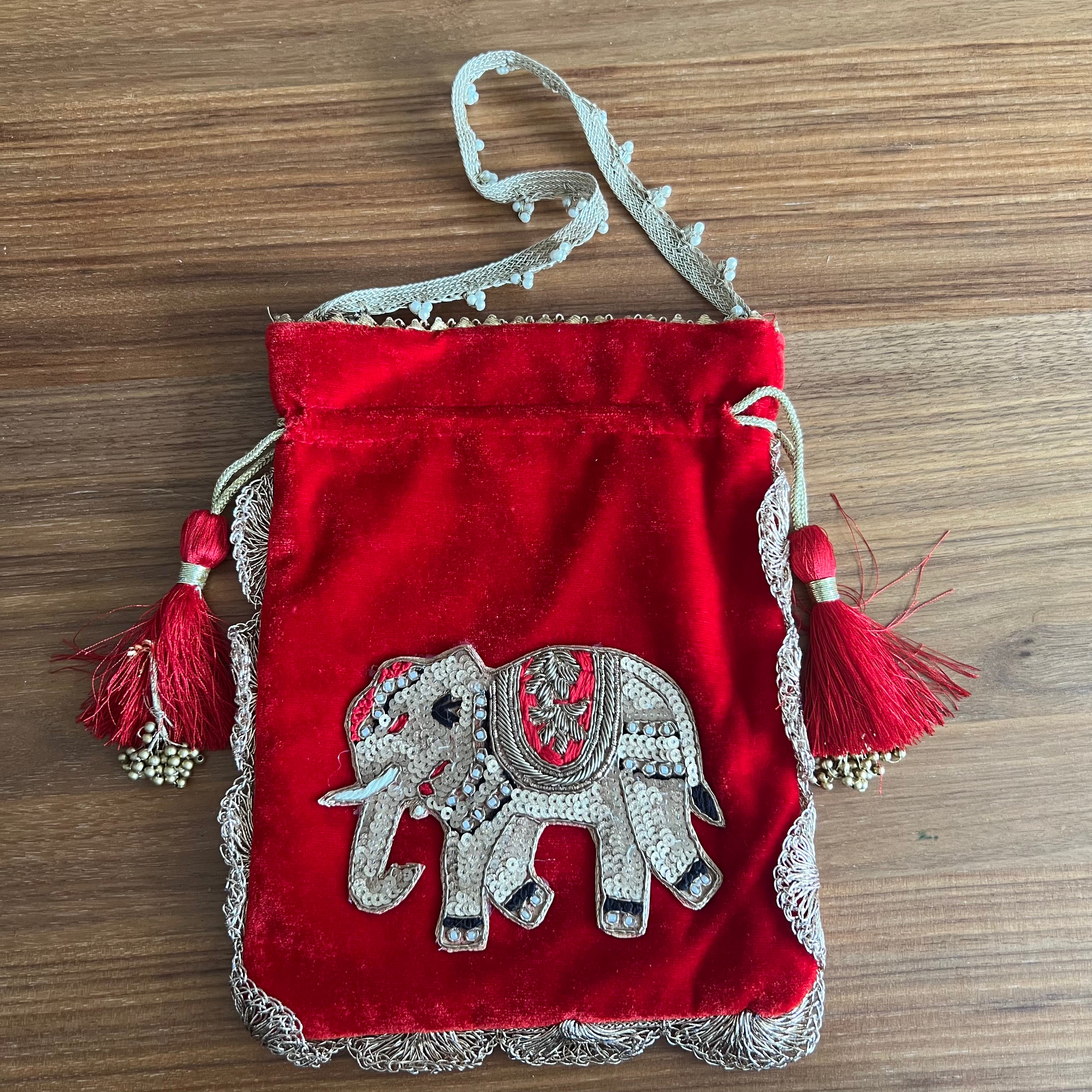 Elephant velvet Potli - Red