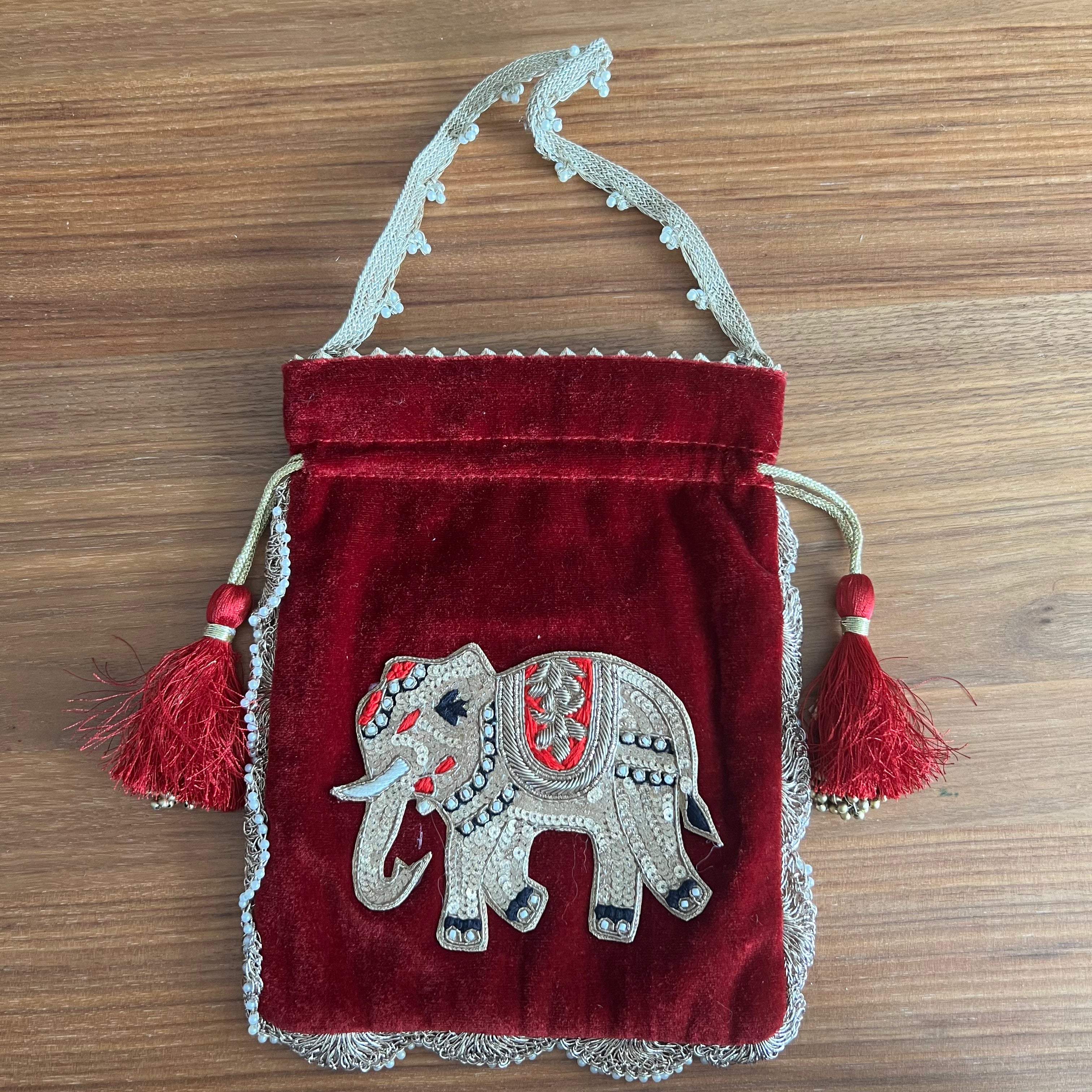Elephant velvet Potli - Maroon