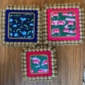 Reversible Square Placemat (Set of 3) - Blue/Pink Pichwai
