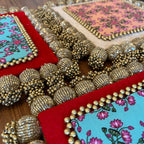 Reversible Square Placemat (Set of 3) - Red/Beige Pichwai