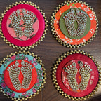 Dual Layer Kundan Laxmi Charan Mat - Orange