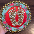 Dual Layer Kundan Laxmi Charan Mat - SkyBlue