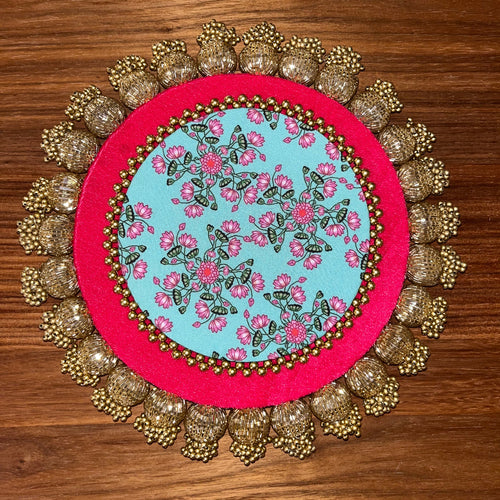 10inch Reversible Placemats - Blue Lotus & Mint Green Pichwai Print