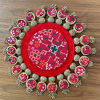 Reversible Placemat with side roundlettes (14 Inch) - Red/Blue
