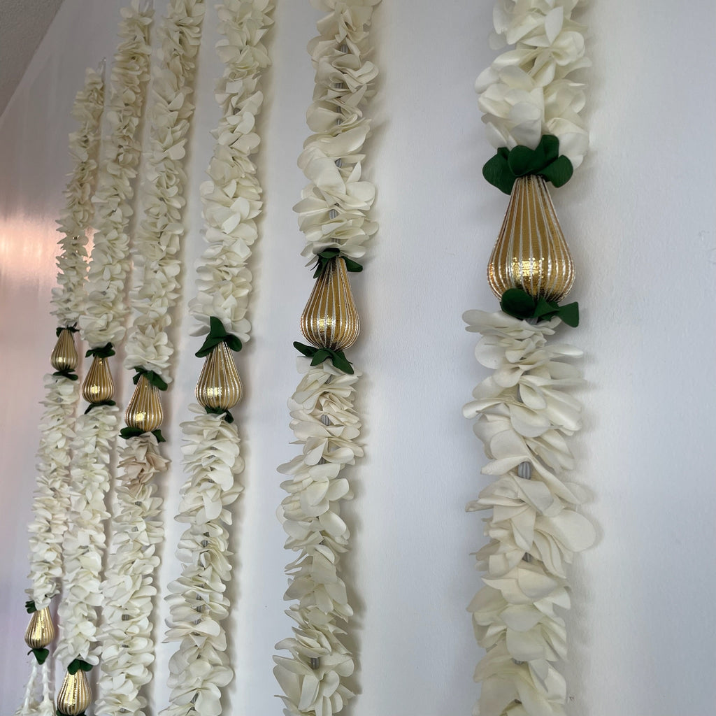 3ft White flower with Triangle Gota Bead