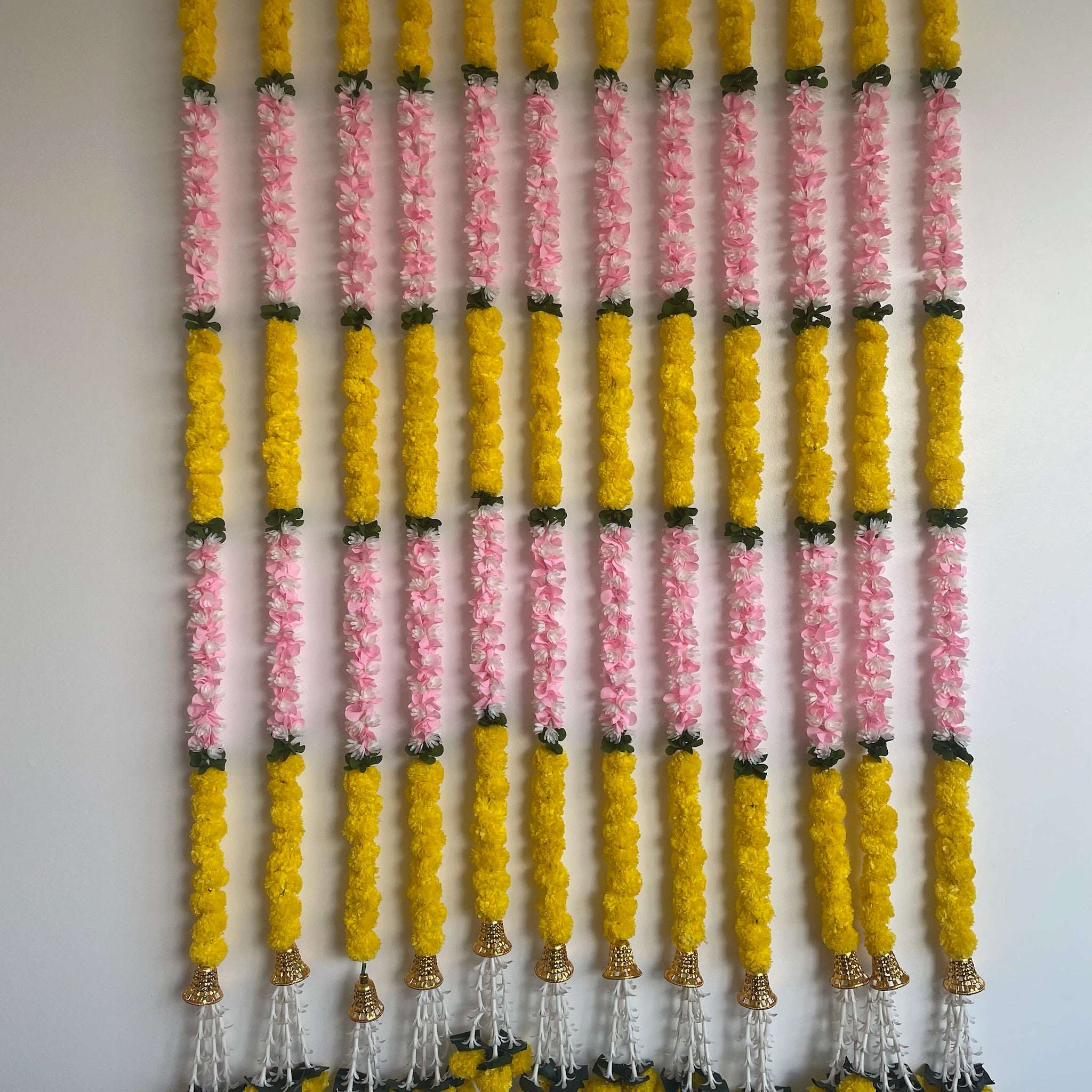 5ft yellow small marigold with light pink & white bloomed mogra