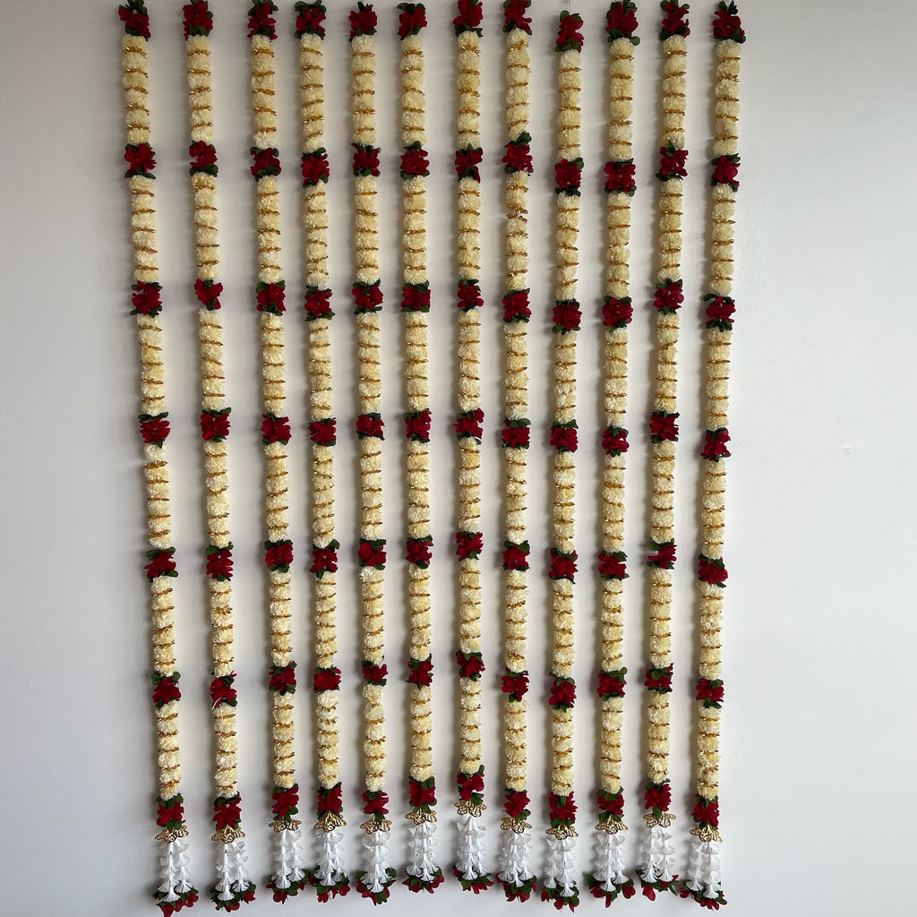 5ft beige with maroon small marigold flower string