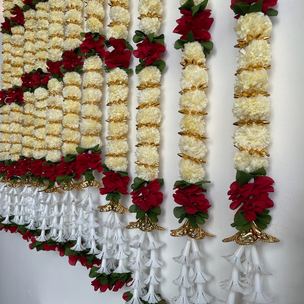 5ft beige with maroon small marigold flower string