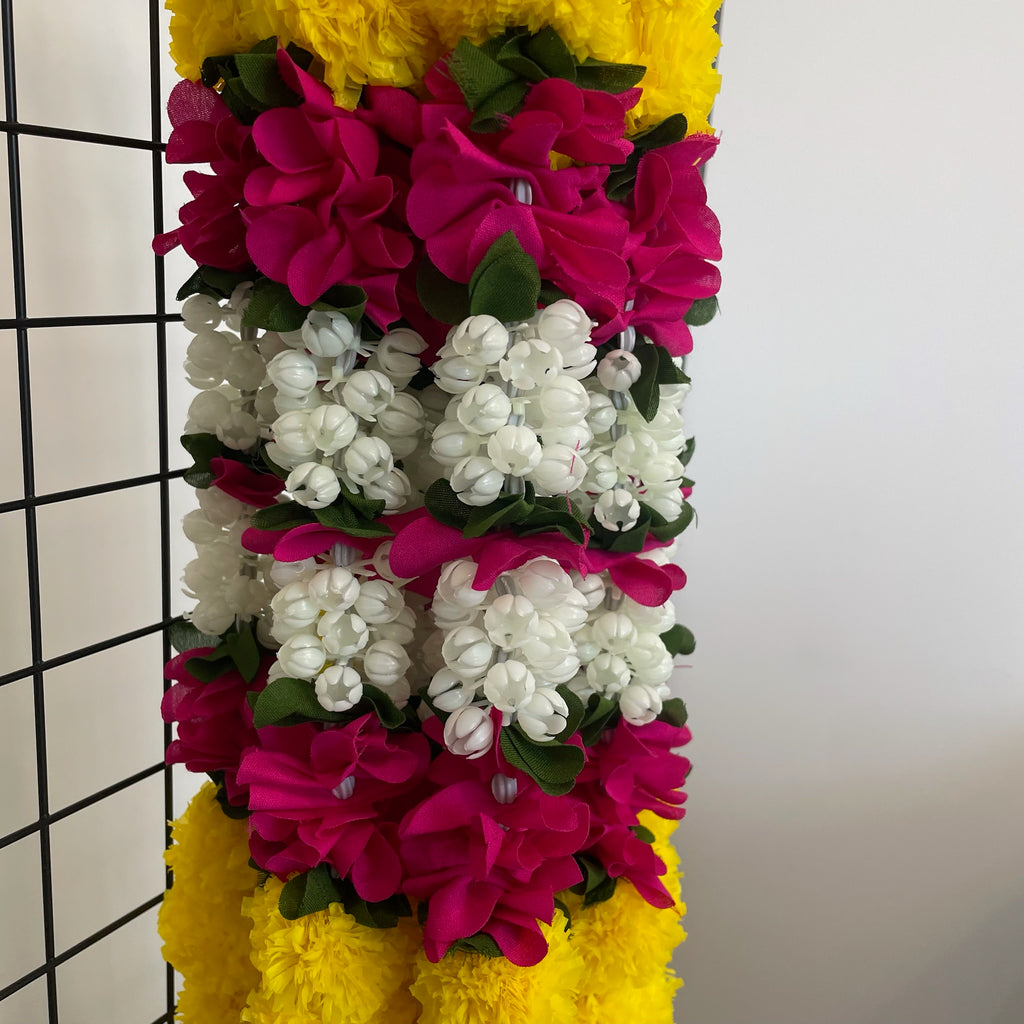 4.5ft small marigold yellow with pink flower and mogra