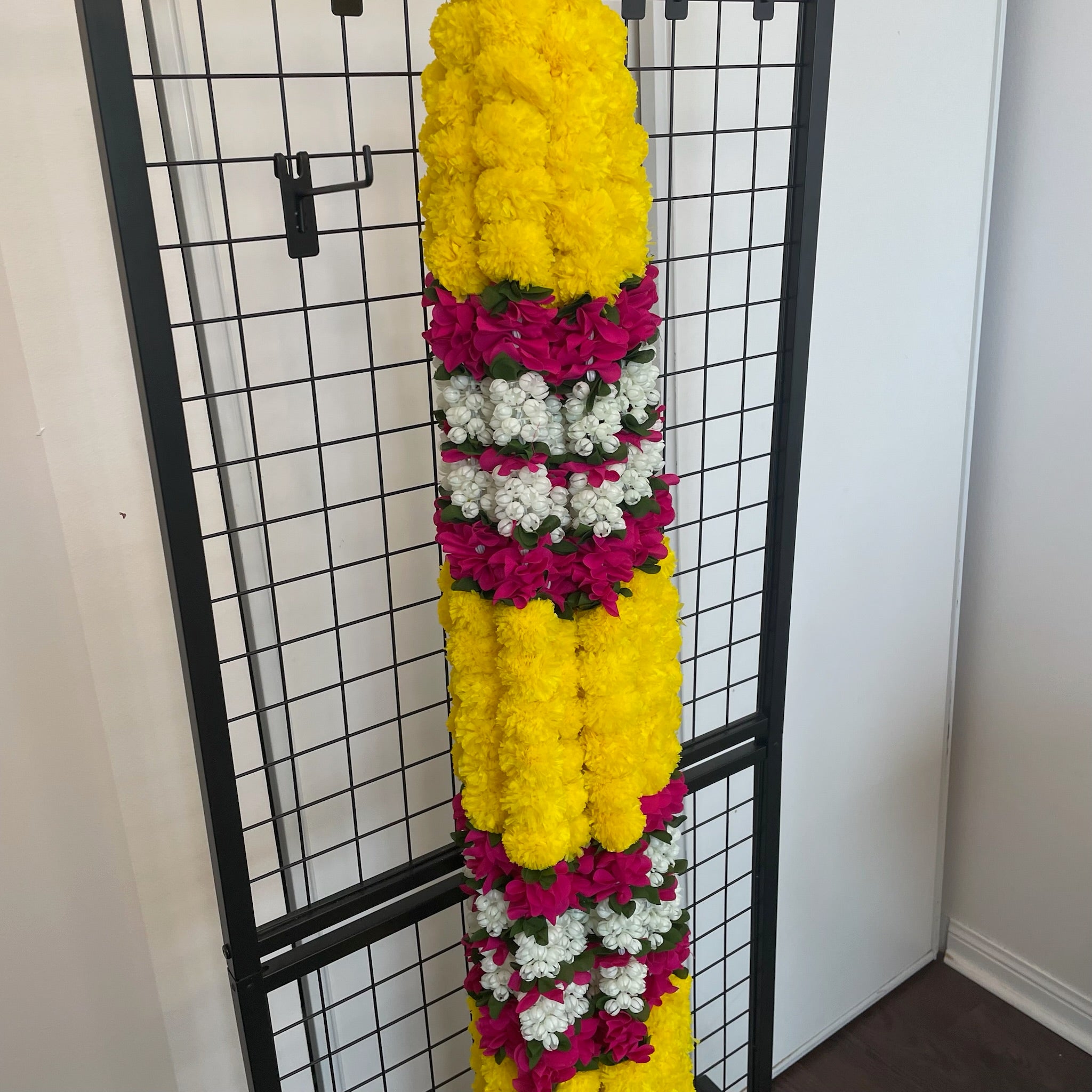 4.5ft small marigold yellow with pink flower and mogra