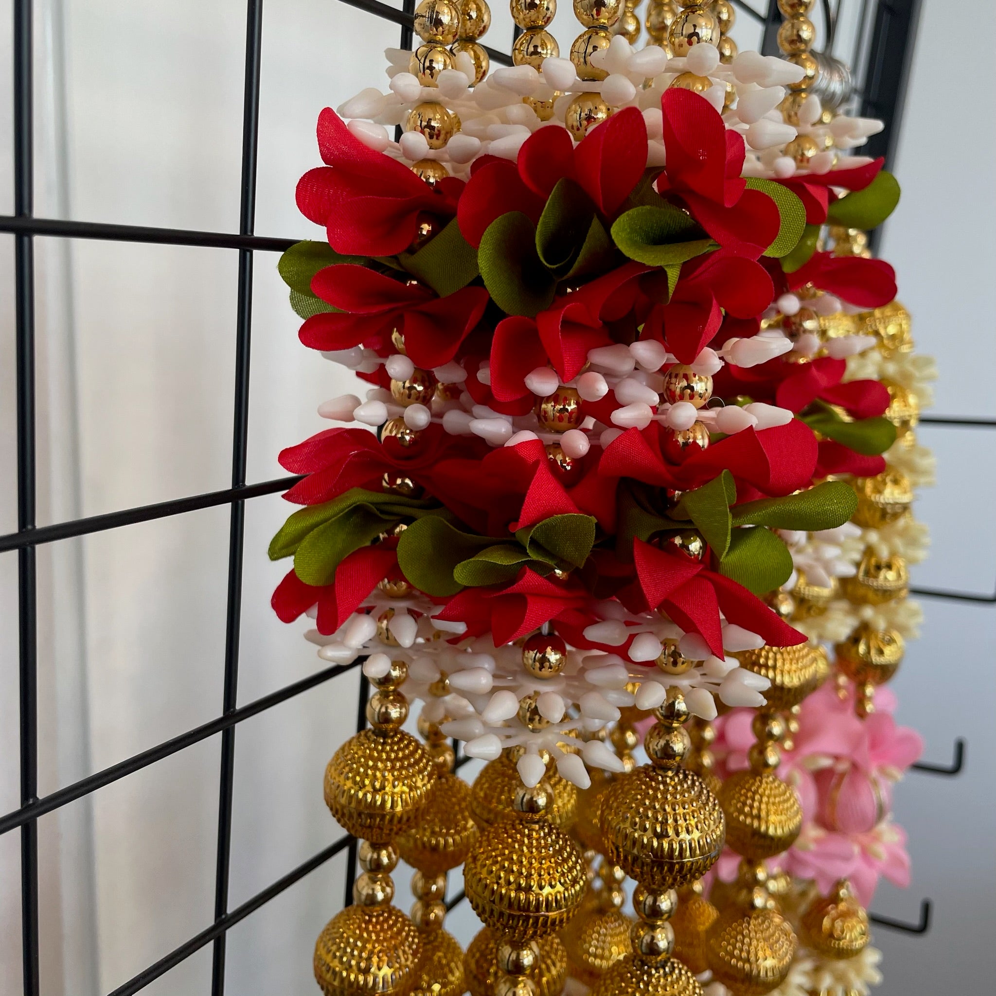 3.5ft Red mix floral string with bells
