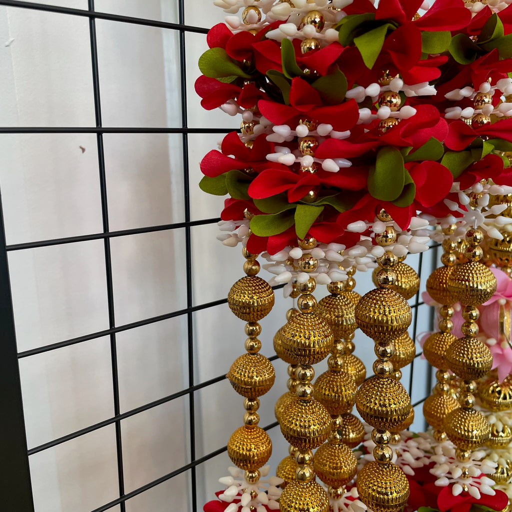 3.5ft Red mix floral string with bells