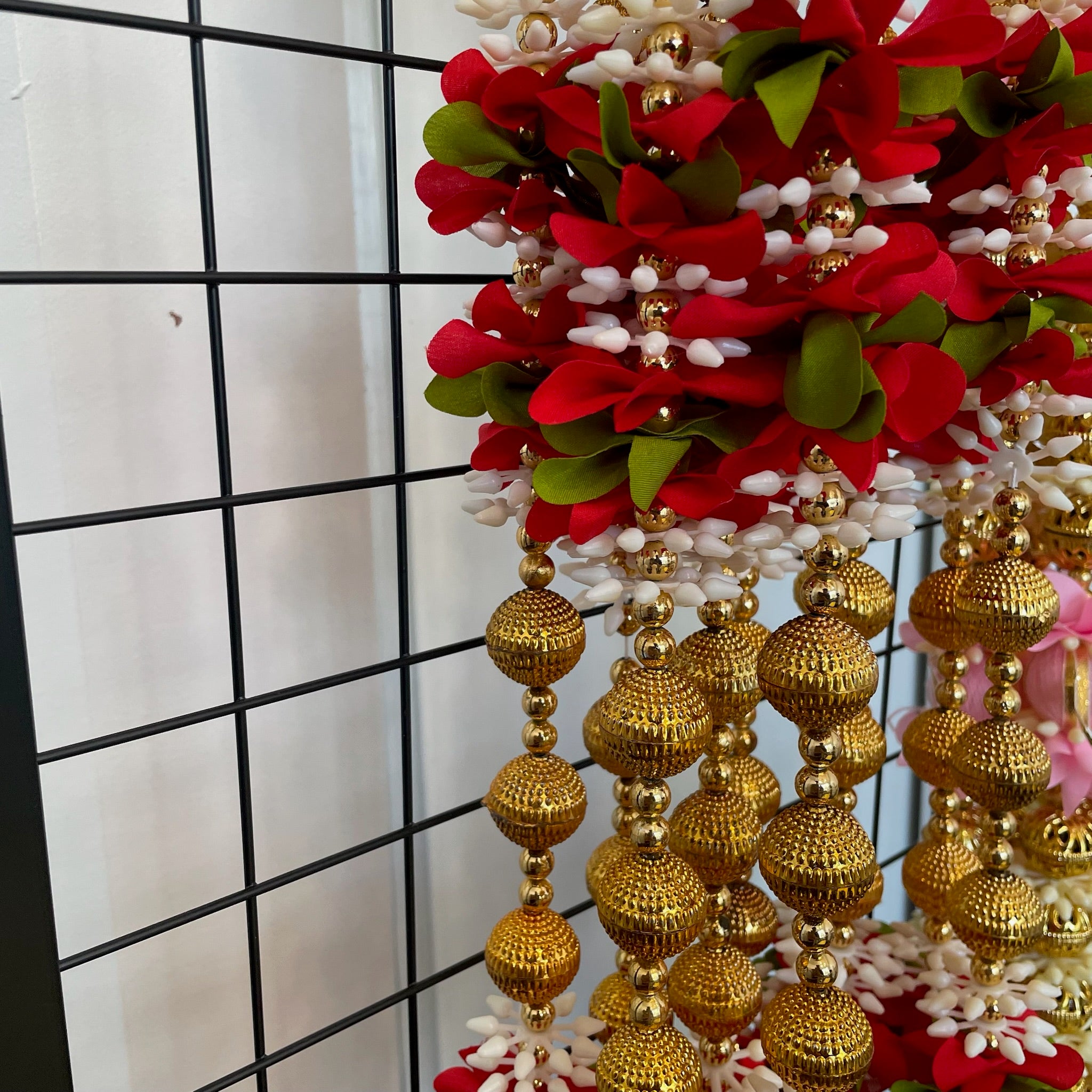3.5ft Red mix floral string with bells