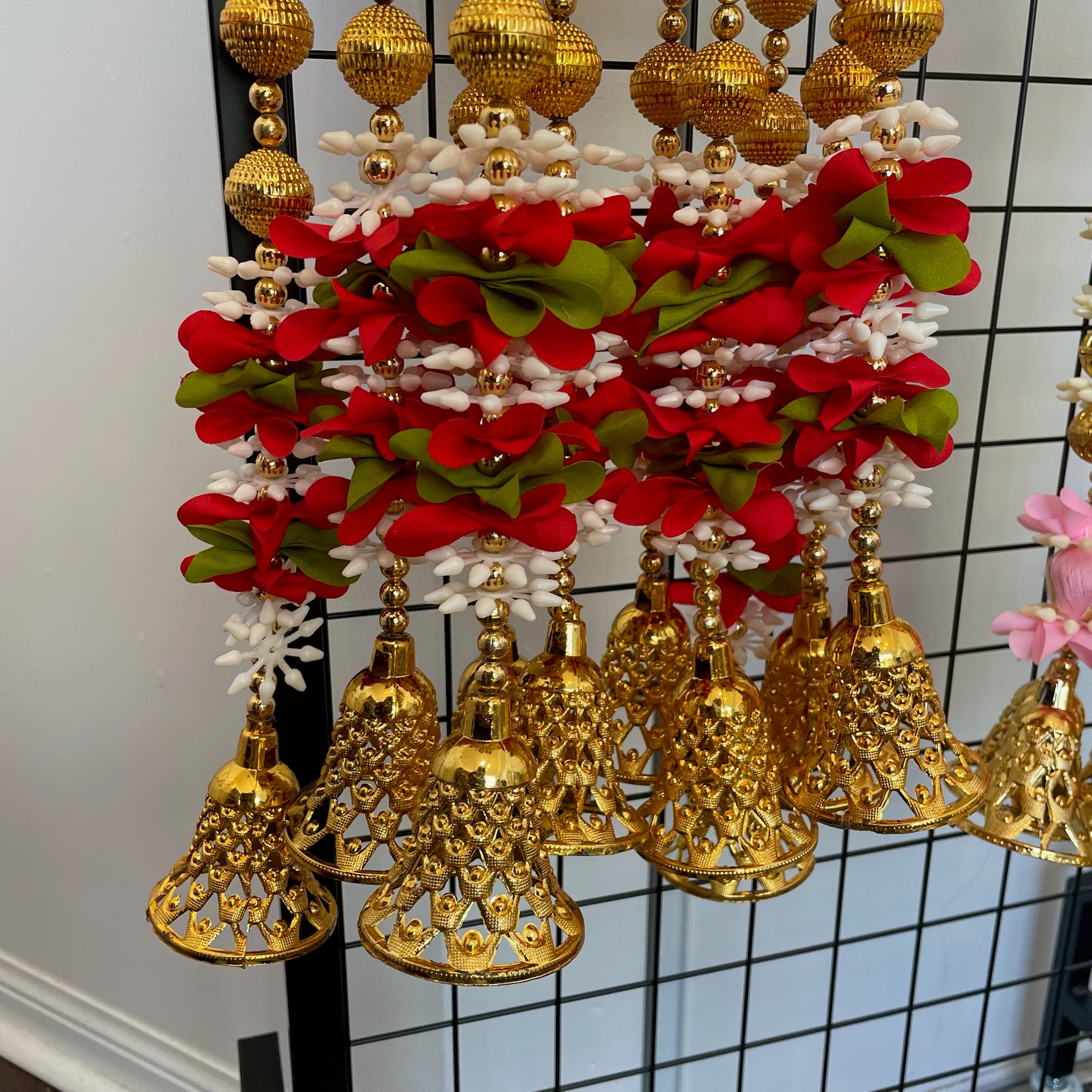 3.5ft Red mix floral string with bells