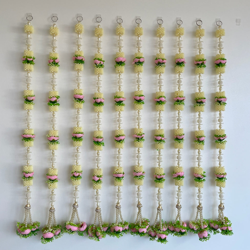 2.5 ft white pearl and mogra with light pink peony premium