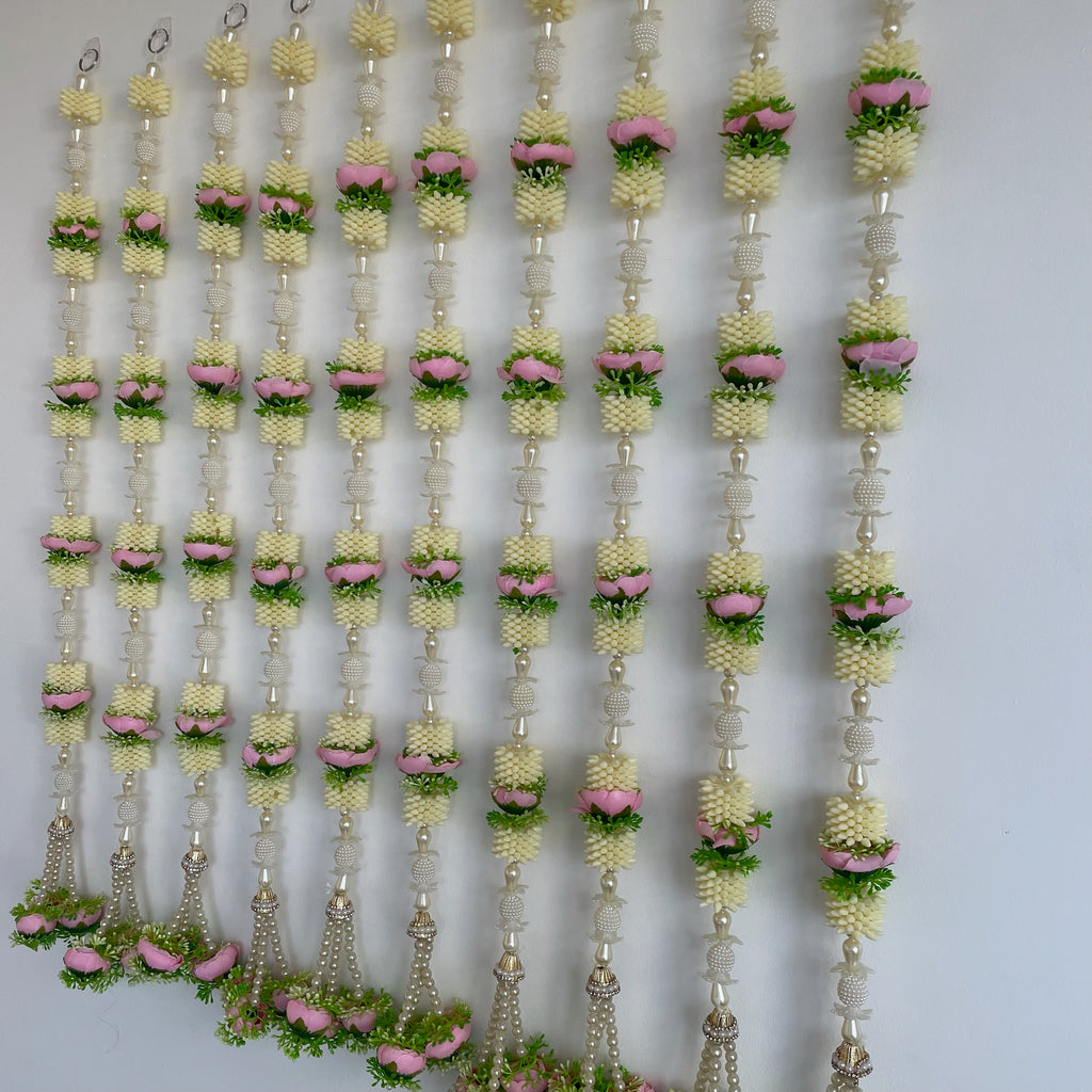 2.5 ft white pearl and mogra with light pink peony premium