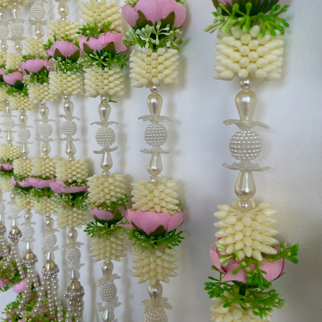 2.5 ft white pearl and mogra with light pink peony premium