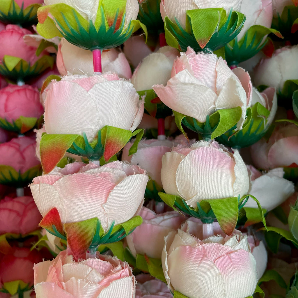 Guirlande fleurie pivoine + fleur blanche 90 cm - Rose clair