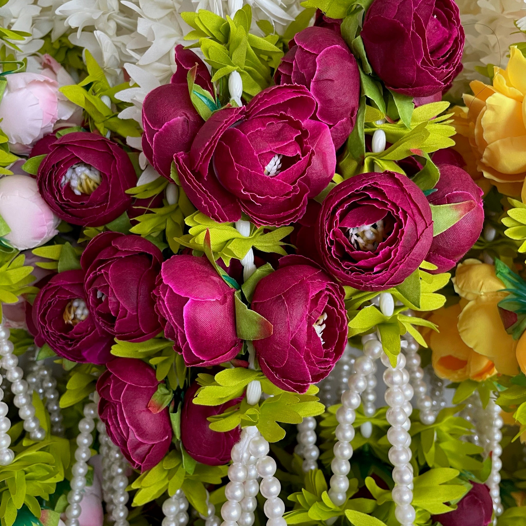 2.5ft white floral with 7 peony hanging