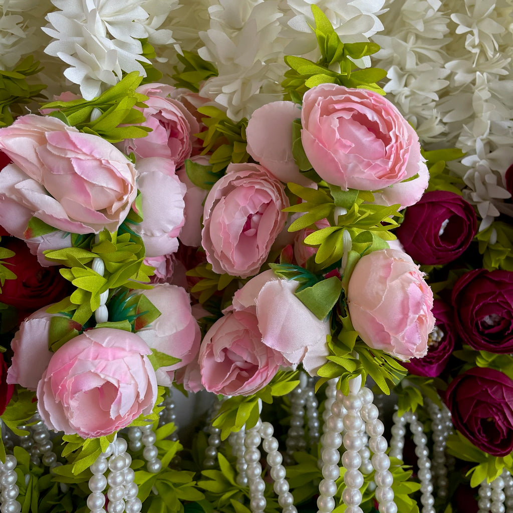 2.5ft white floral with 7 peony hanging - Light Pink
