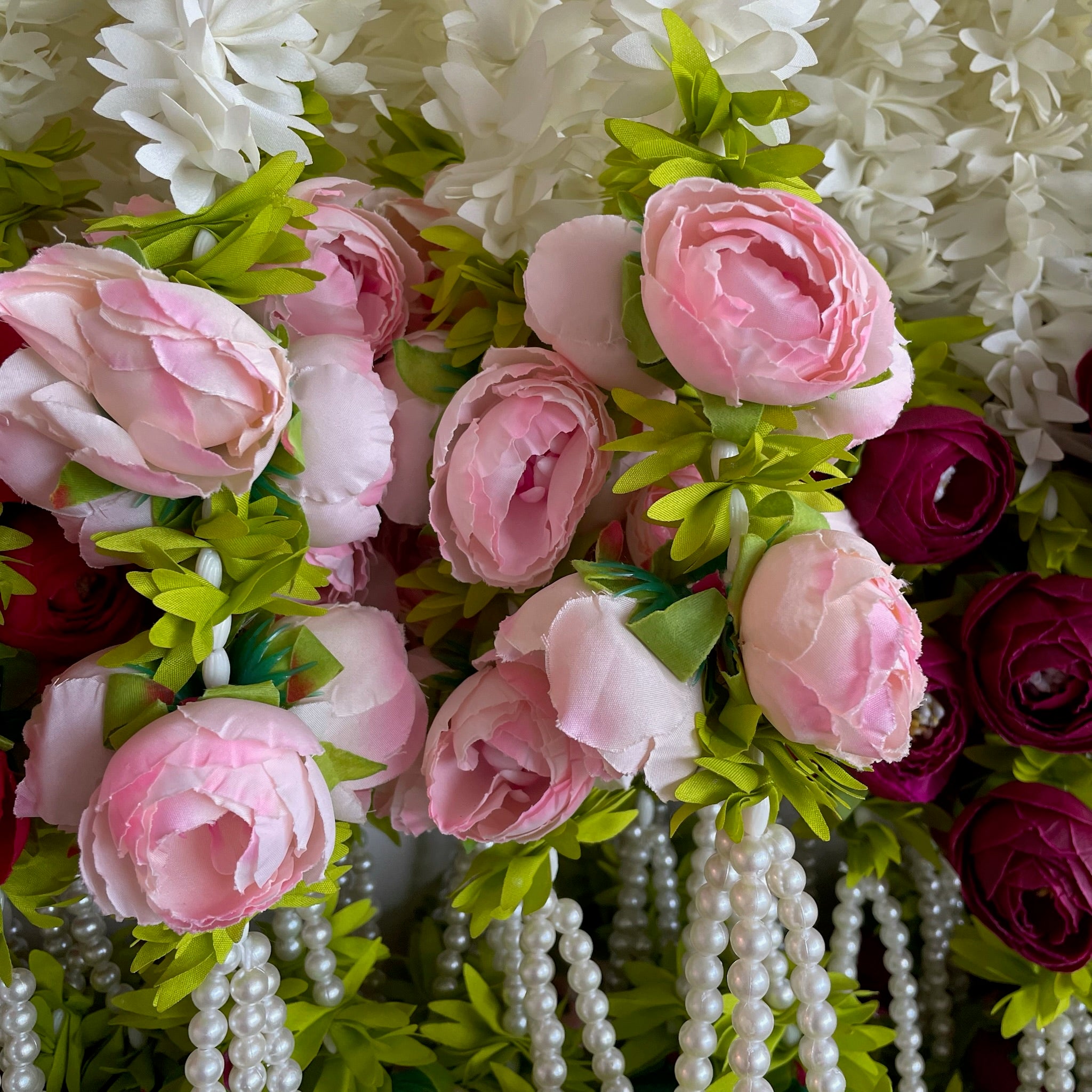 2.5ft white floral with 7 peony hanging