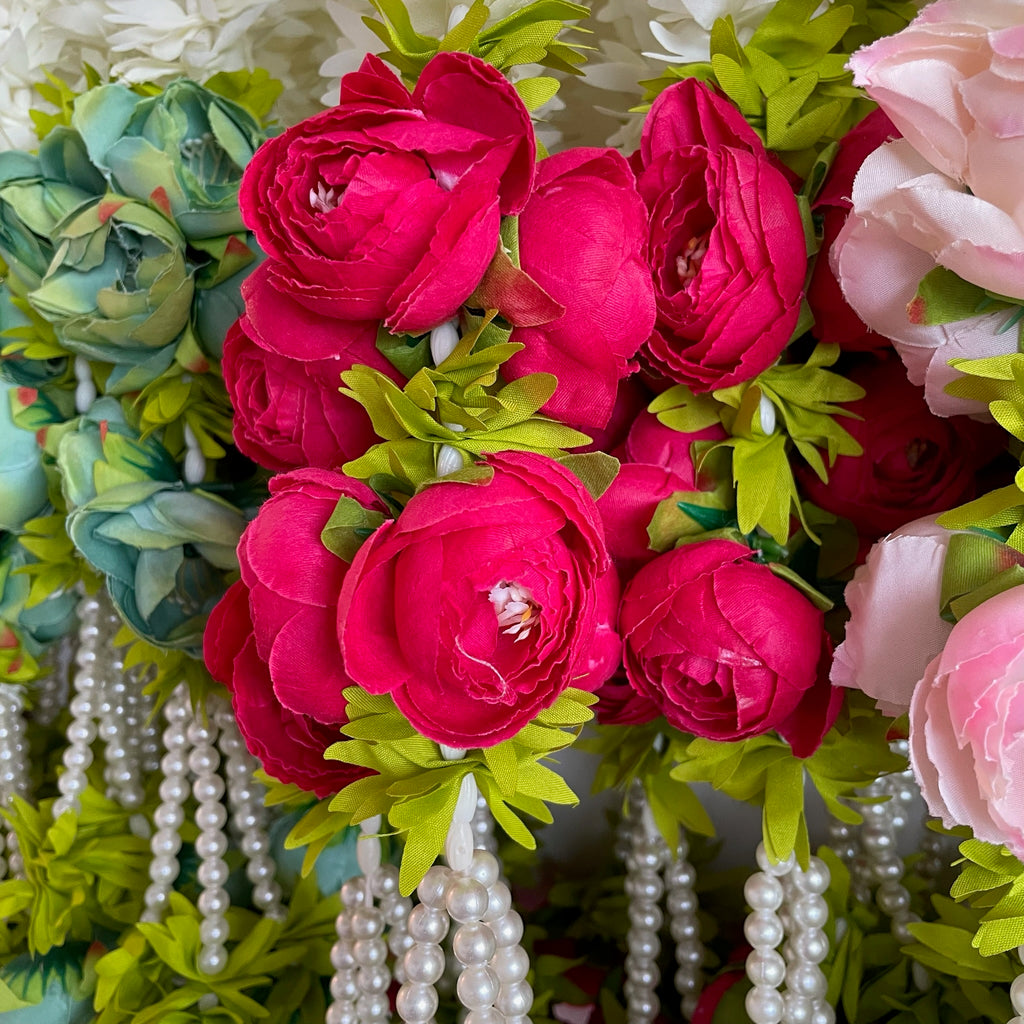 2.5ft white floral with 7 peony hanging - Rani Pink