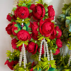 2.5ft white floral with 7 peony hanging - Red