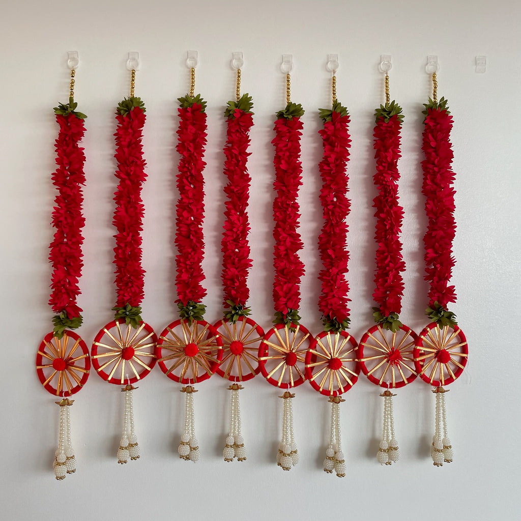 2ft red floral string with Chakri (Red)