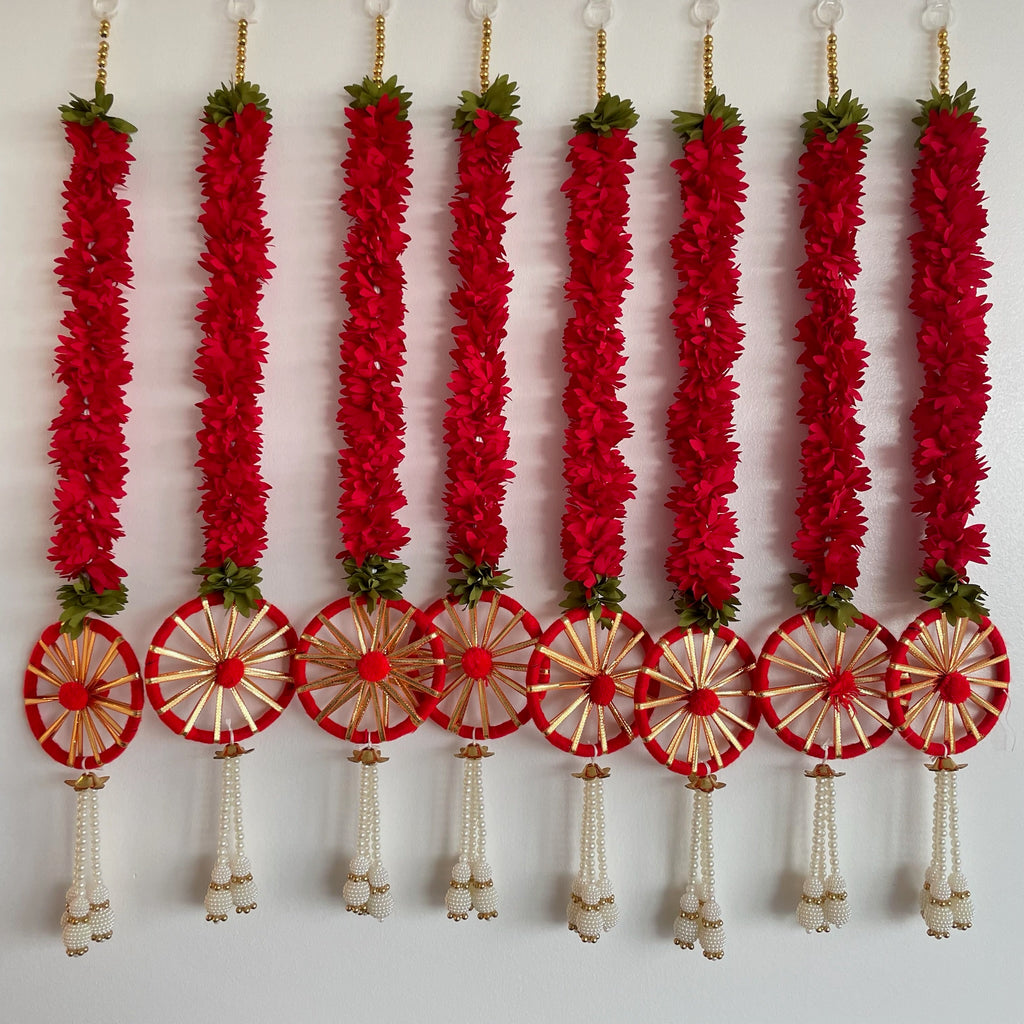 2ft red floral string with Chakri (Red)
