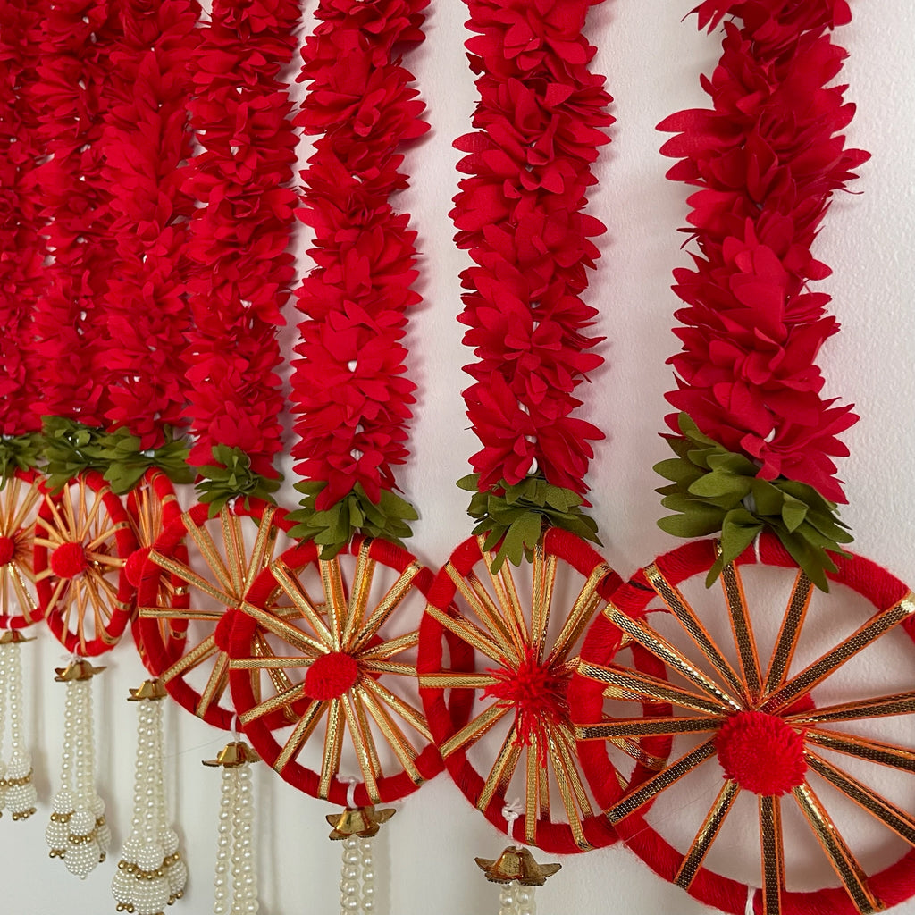 2ft red floral string with Chakri (Red)