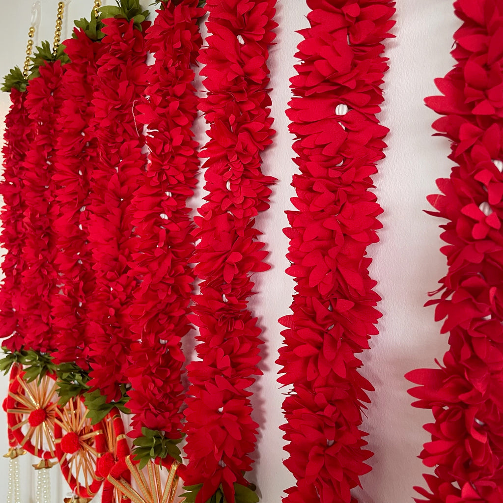 2ft red floral string with Chakri (Red)