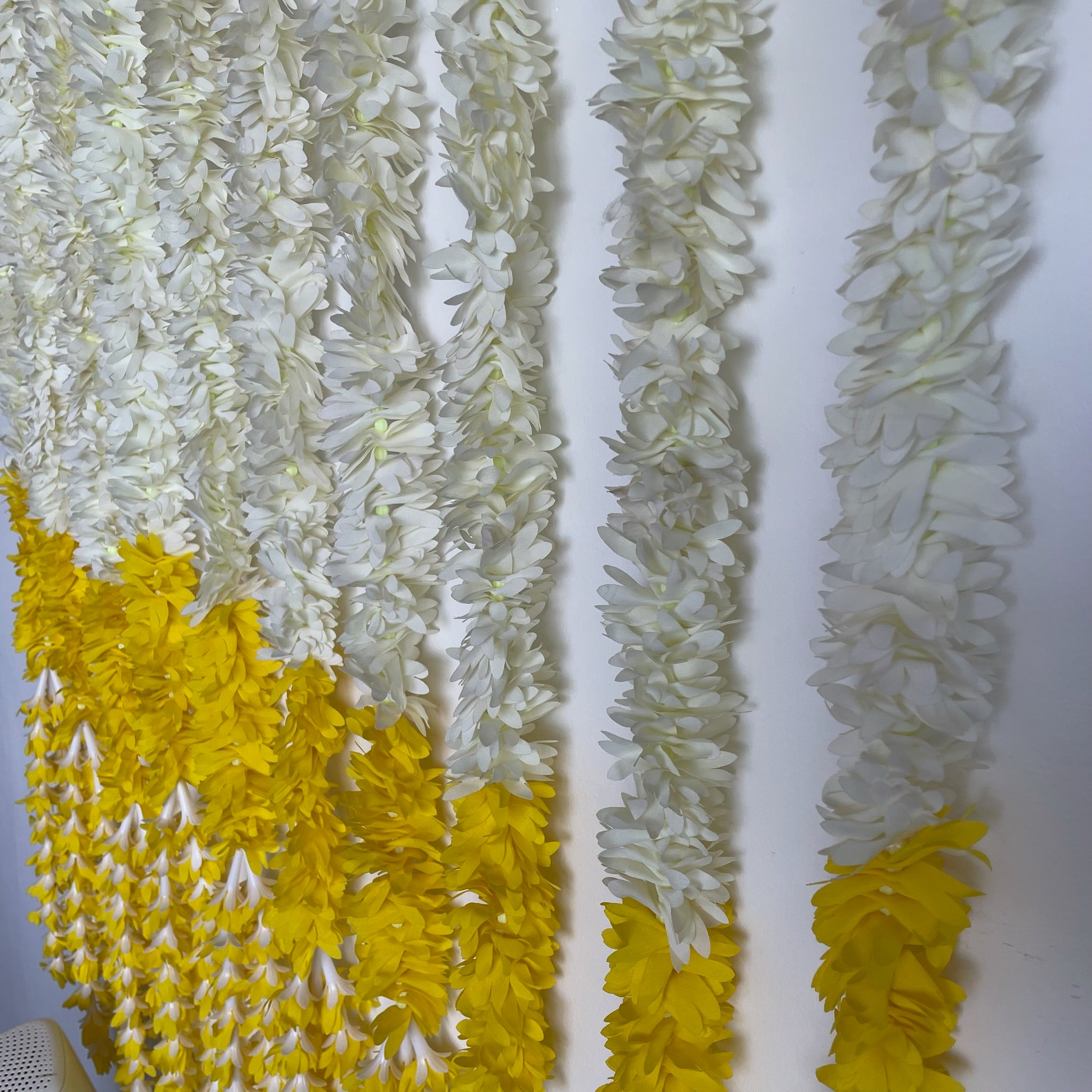 5ft white cloth flower with bottom color flowers hanging