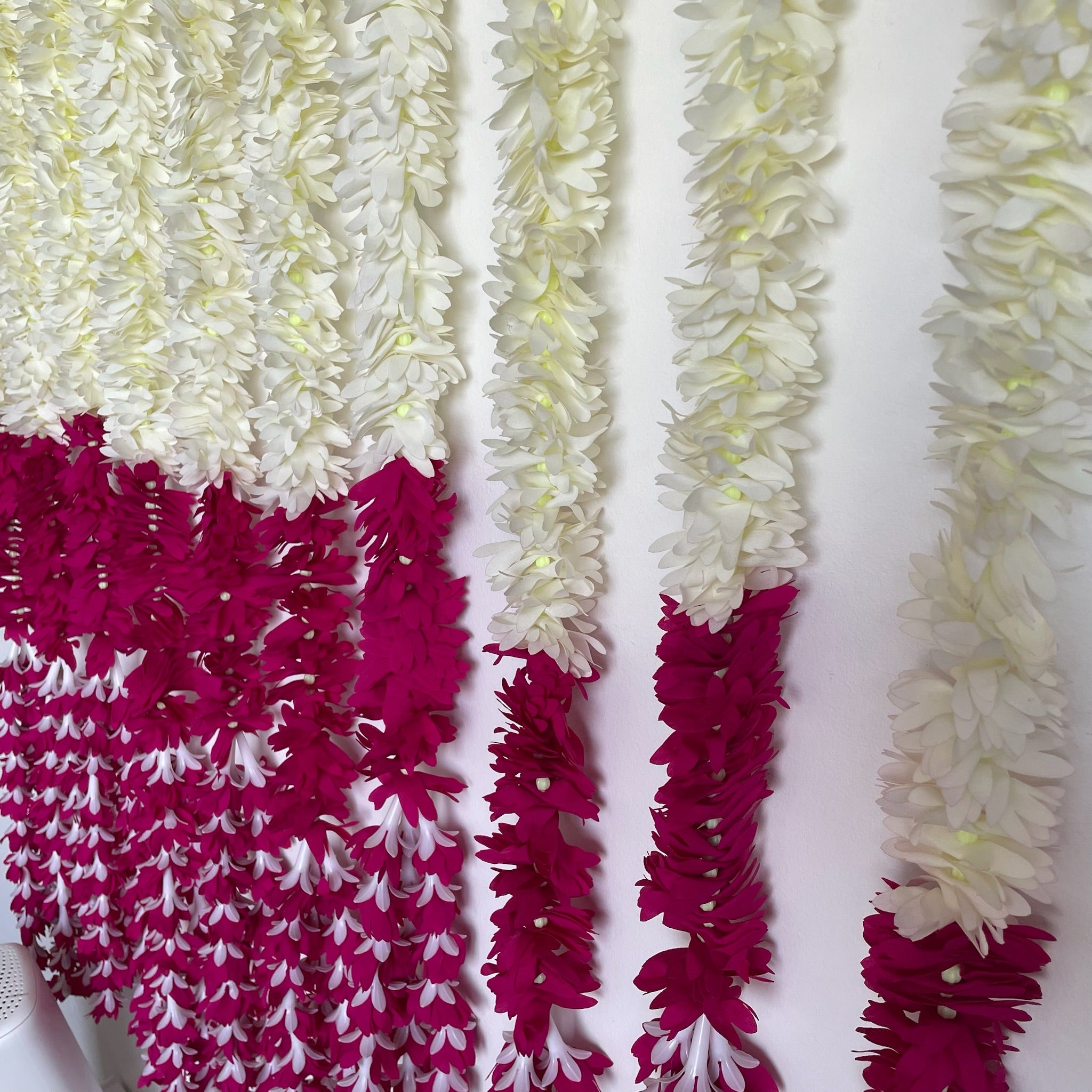 5ft white cloth flower with bottom color flowers hanging