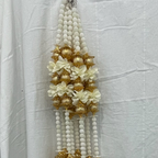 3ft white pearl beads with golden square tokri