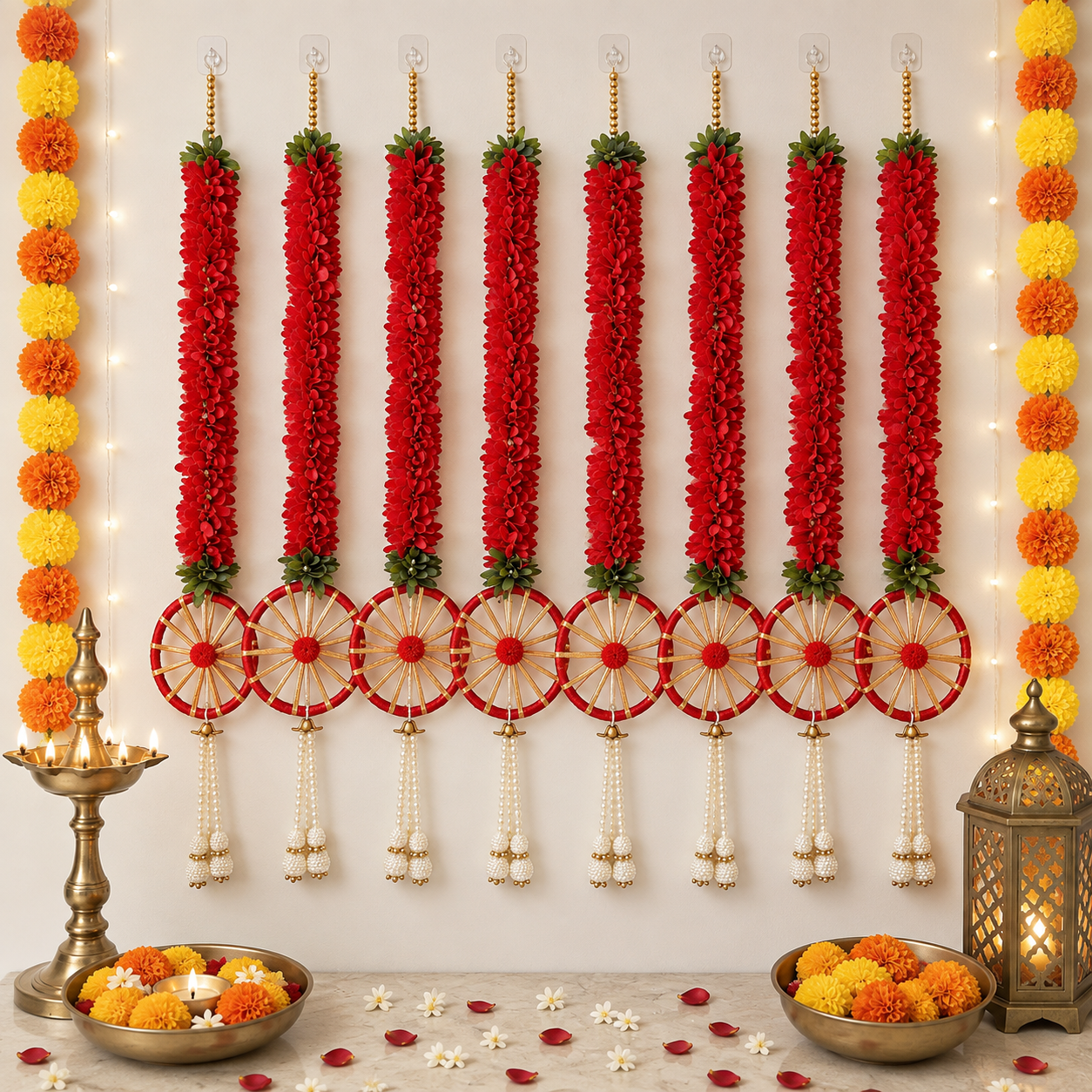2ft red floral string with Chakri (Red) (Set of 2)