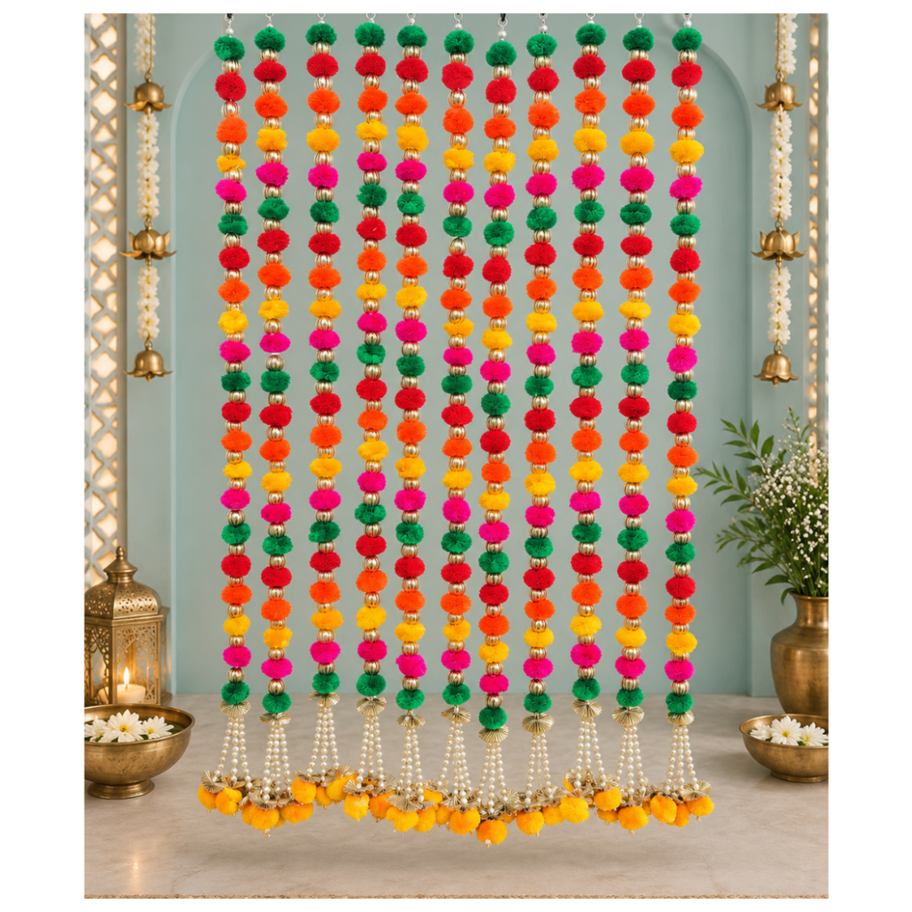 3ft Multicolor Pom Pom Hanging (Set of 2)