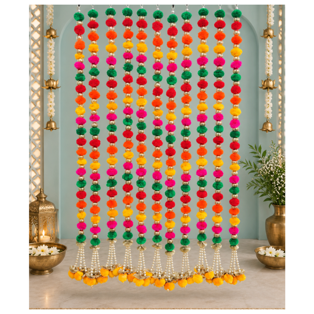 3ft Multicolor Pom Pom Hanging (Set of 2)